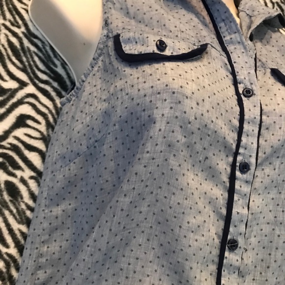 Chloe K Blue Polka Button Collared Sleeveless Top - Picture 6 of 6